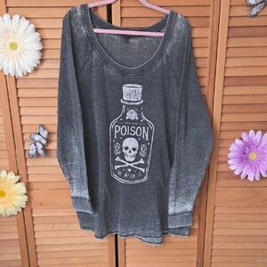 Torrid Gray Distressed Long Sleeve Poison Graphic Sweatshirt